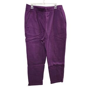 Blair Womens Purple Fleece Lined Knit Sweatpants Elastic Waist Zip Pockets L